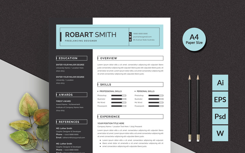 Download Резюме "Robart Resume Template" / Robart Resume Template - Резюме на тему графика resume cv clean creative word infographic modern professional student mac pages manager template bankers doctors job seekers