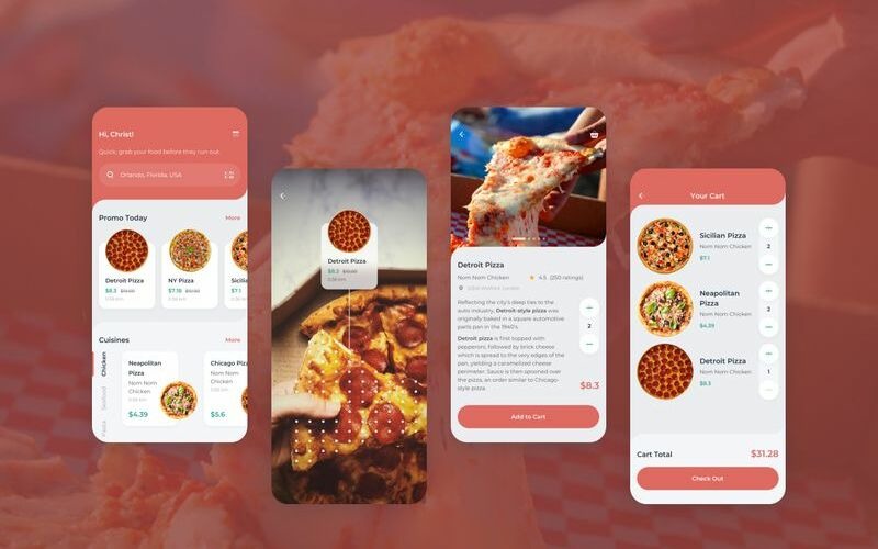 Шаблон эскиза мобильного интерфейса для заказа еды