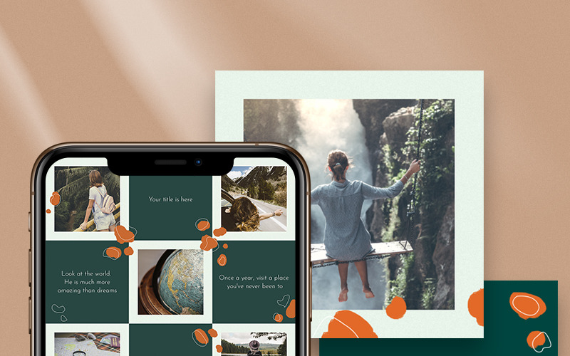 Download Шаблон для соцсетей "World Social Media Template" / World Social Media Template - Шаблон для соцсетей на тему графика puzzle,instagram,template,post,travel,world,globe,creative,elements,psd,social,media,socialmedia
