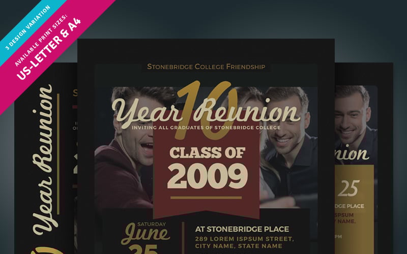 Download Фирменный стиль "Class Reunion Flyer - Corporate Identity Template" / Class Reunion Flyer - Corporate Identity Template - Фирменный стиль на тему графика activities agenda alumni class reunion college education farewell flyer graduates high leaflet night pamphlet party program school university