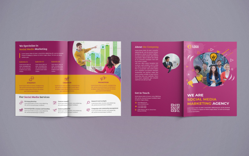 Download Фирменный стиль "Social Media Marketing Bifold Brochure - Corporate Identity Template" / Social Media Marketing Bifold Brochure - Corporate Identity Template - Фирменный стиль на тему графика corporate,business,agency,brochure,bifold,bi-fold,bifoldbrochure,marketing,company,bi,2fold,brochuredesign,a4,a4brochure,print-ready,psd,template,professional,internet,digital