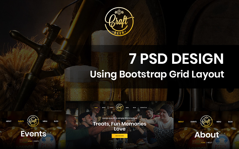 Download PSD шаблон "Bratl Beer - Beer Pub PSD Template" / Bratl Beer - Beer Pub PSD Template - PSD шаблон на тему графика beer pub drinks theme template photoshop psd