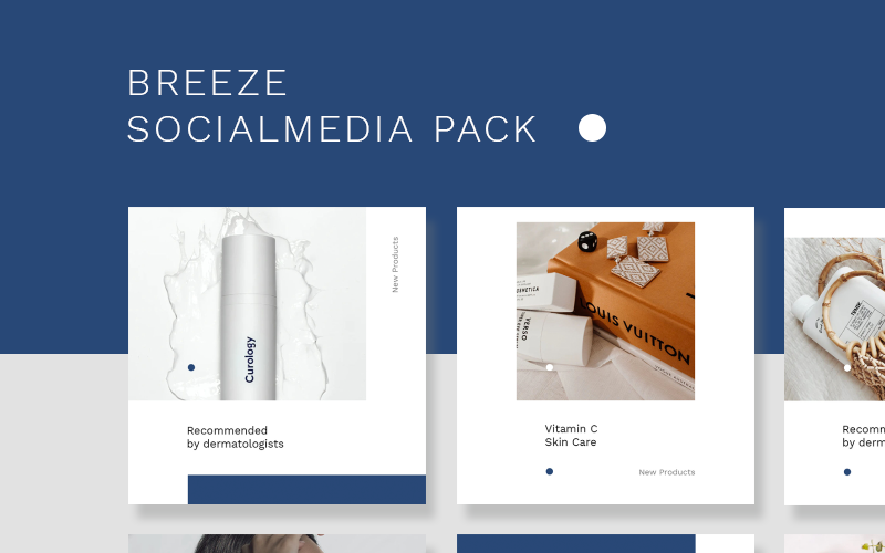 Download Шаблон для соцсетей "Breeze Instagram Templates for Social Media" / Breeze Instagram Templates for Social Media - Шаблон для соцсетей на тему графика beauty cosmetics store salon studio laboratory minimalist promotion ecommerce instagram stories instastory facebook post psd template banner blue