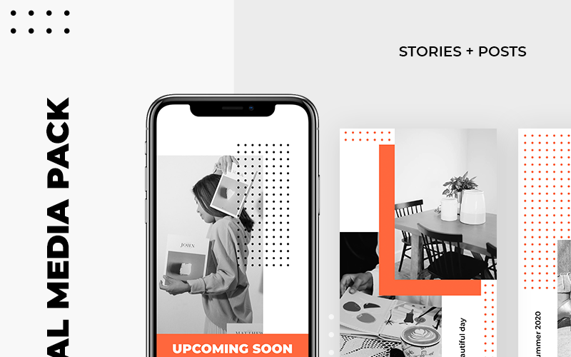 Download Шаблон для соцсетей "Dots Instagram Pack Social Media Template" / Dots Instagram Pack Social Media Template - Шаблон для соцсетей на тему графика social media pack influencer kit instastory instagram stories facebook posts banner fashion store ecommerce style orange promotion modern trendy minimalist