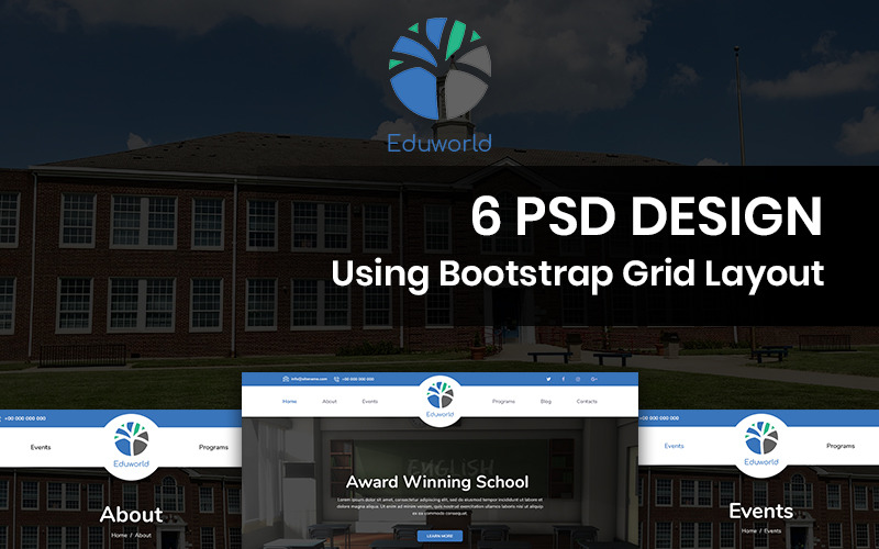 Download PSD шаблон "Eduworld - School PSD Template" / Eduworld - School PSD Template - PSD шаблон на тему графика school education theme template photoshop psd