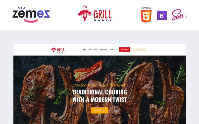 GrillParty - Barbecue Restaurant Website Template