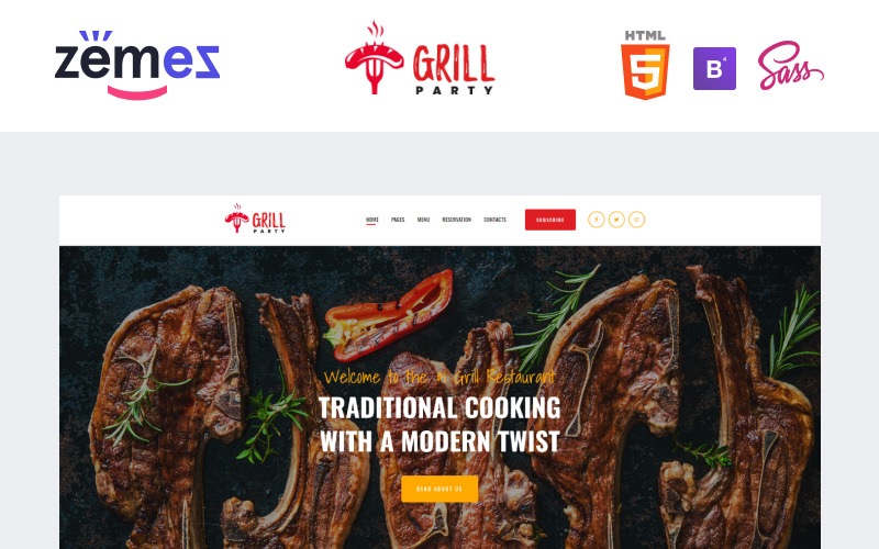 GrillParty - Website-sjabloon voor barbecuerestaurants
