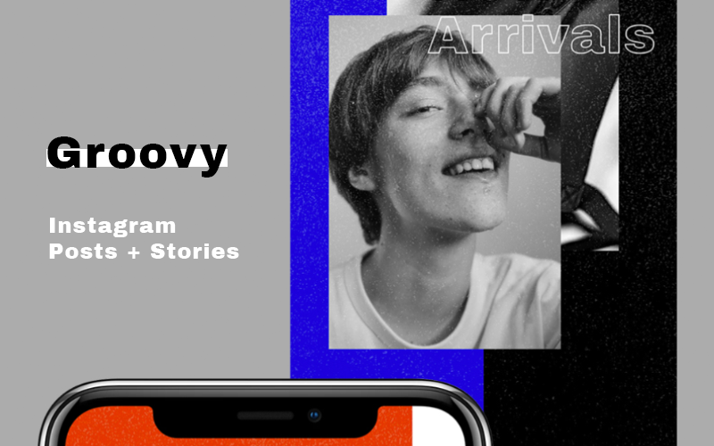 Download Шаблон для соцсетей "Groovy Pack Social Media Template" / Groovy Pack Social Media Template - Шаблон для соцсетей на тему графика conceptual clothing fashion store ecommerce instagram stories facebook posts blackandwhite brand colorful trendy modern promotion dark orange bright