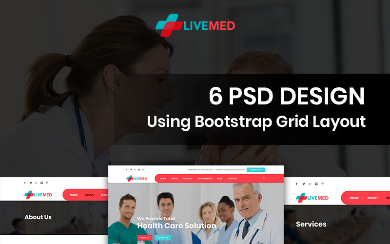 Download PSD шаблон "Livemed - Medical Service PSD Template" / Livemed - Medical Service PSD Template - PSD шаблон на тему графика medical doctor medicine theme template photoshop psd