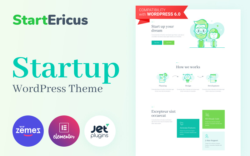 StartEricus - Startup Landing Page WordPress sablon céges prezentációs weboldalakhoz