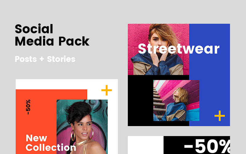 Download Шаблон для соцсетей "Trendsetter Instagram Pack Social Media Template" / Trendsetter Instagram Pack Social Media Template - Шаблон для соцсетей на тему графика fashion luxury templates instagram stories facebook posts trendy multicolor trends promotion banner psd style