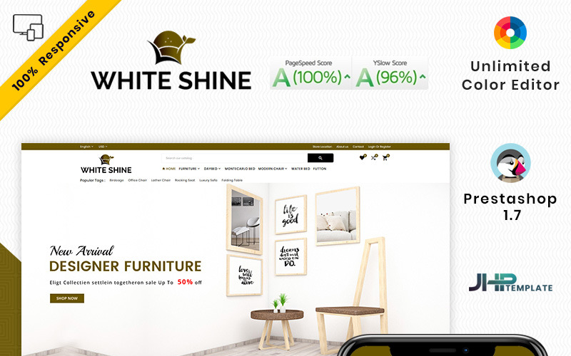 White Shine - тема Mega PrestaShop деревянной мебели