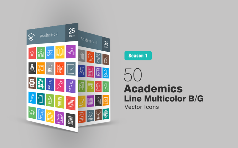 50 academici lijn Multicolor B / G Icon Set