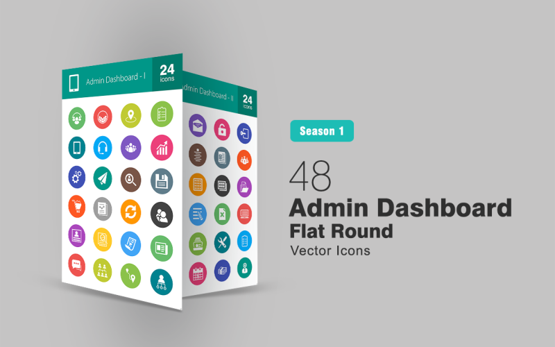 Download Набор иконок "48 Admin Dashboard Flat Round Icon Set" / 48 Admin Dashboard Flat Round Icon Set - Набор иконок на тему графика web icon administration administrator manage management internet technology user account member profile dashboard panel settings configurations media interface iconbunny flat