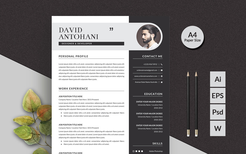 Download Резюме "Antohani Modern Resume Template" / Antohani Modern Resume Template - Резюме на тему графика resume cv clean creative word infographic modern professional student mac pages manager template bankers doctors job seekers