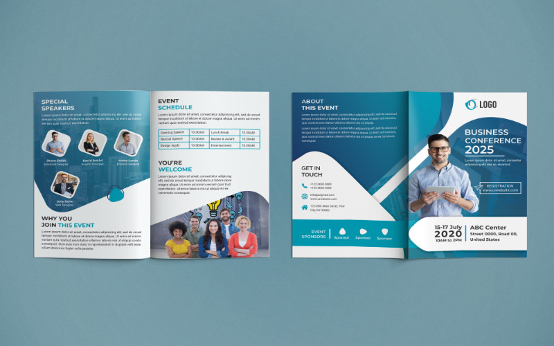 Download Фирменный стиль "Conference Bifold Brochure - Corporate Identity Template" / Conference Bifold Brochure - Corporate Identity Template - Фирменный стиль на тему графика corporate,business,agency,brochure,bifold,bi-fold,bifoldbrochure,marketing,company,brochuredesign,a4,print-ready,psd,template,professional,internet,conference,event,annual,meeting