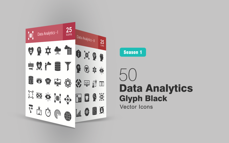50 conjunto de iconos de glifos de análisis de datos