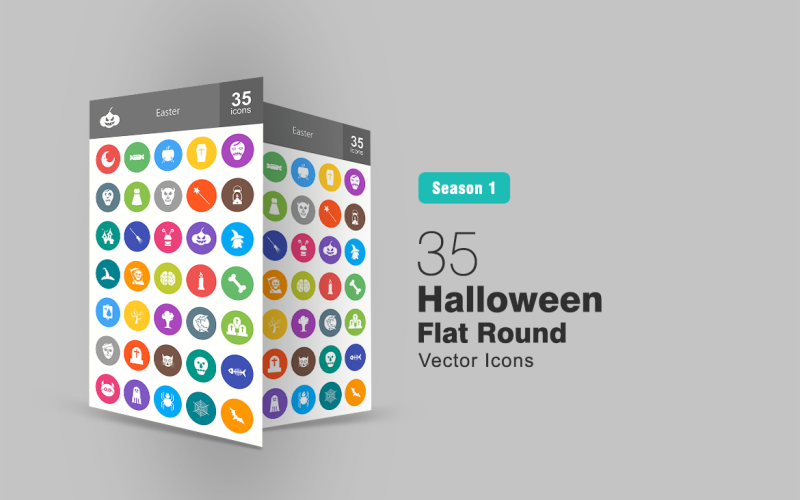 35 Conjunto de iconos redondos planos de Halloween