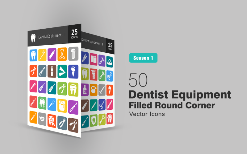 Download Набор иконок "50 Dentist Equipment Filled Round Corner Icon Set" / 50 Dentist Equipment Filled Round Corner Icon Set - Набор иконок на тему графика dentist,icon,dental,tooth,paste,brush,clamps,capsule,pliers,syringe,anaesthetic,crane,floss,probe,mask,examine,extract,forceps,gauze,hammer