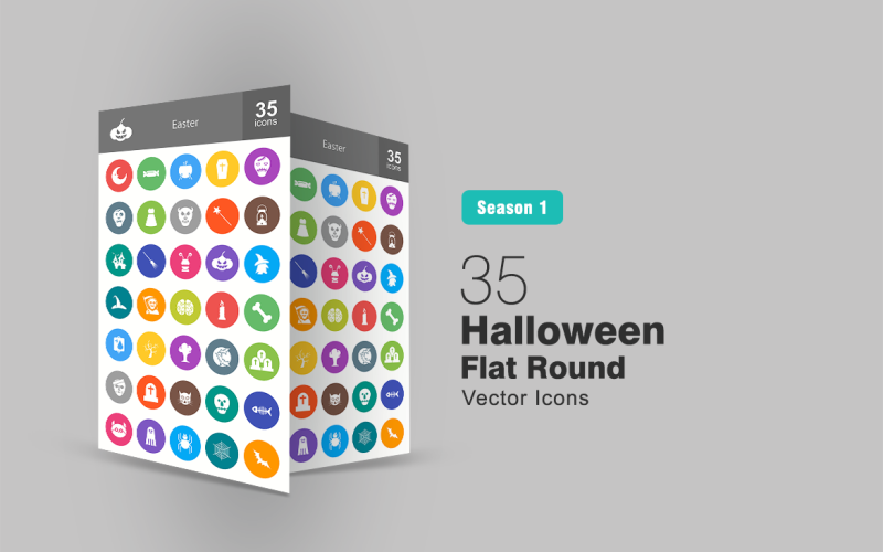 35 Ensemble d'icônes rondes plates Halloween