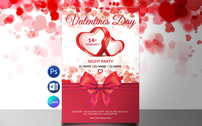 Flyer-Vorlage für die Valentinstagsparty. PSD, Word und Canva