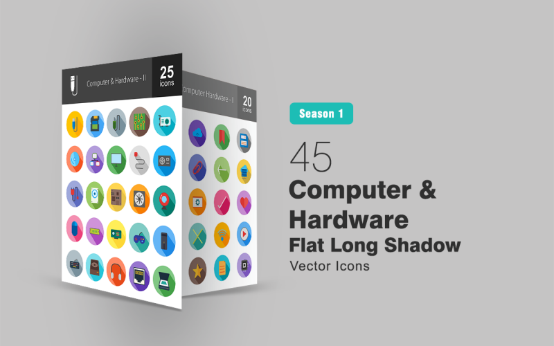 45 Компьютер и оборудование Flat Long Shadow Icon Set