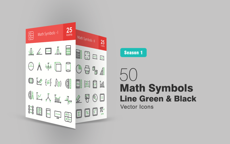 Download Набор иконок "50 Math Symbols Line Green & Black Icon Set" / 50 Math Symbols Line Green & Black Icon Set - Набор иконок на тему графика math,icon,symbols,algebra,angle,arithmetic,graph,circle,compass,cube,cylinder,formula,geometry,integral,logic,book,measurement,number,calculation,pie