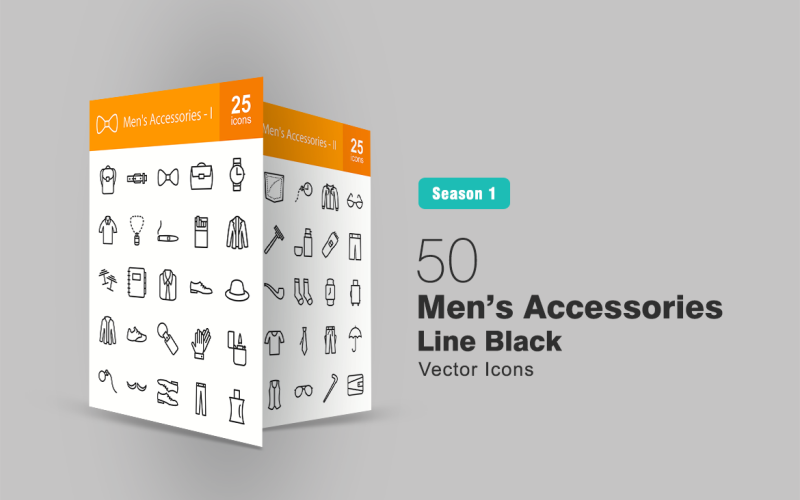 Download Набор иконок "50 Men's Accessories Line Icon Set" / 50 Men's Accessories Line Icon Set - Набор иконок на тему графика man,icon,accessories,backpack,belt,tie,briefcase,watch,shirt,chain,cigar,cigarette,coat,cuff,links,diary,shoes,hat,jacket,gloves