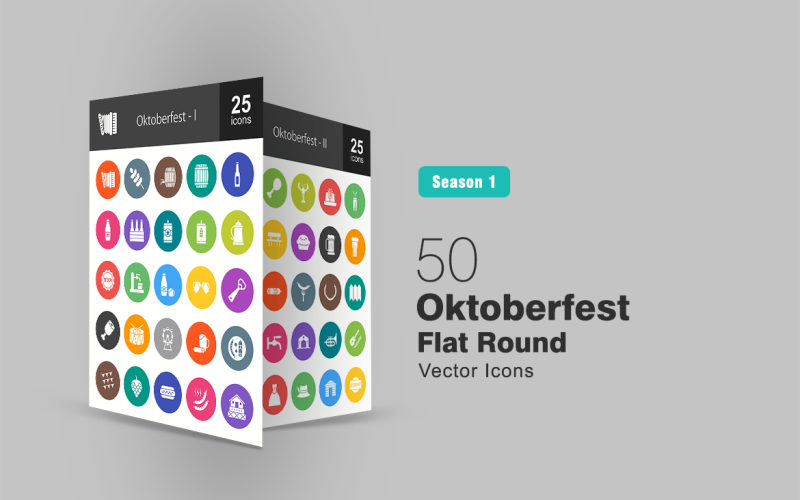 50 Октоберфест плоских круглі набір іконок