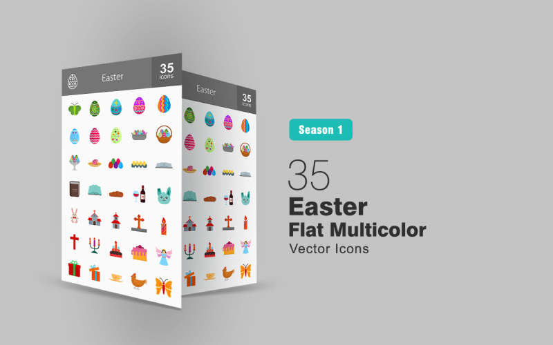 35 Пасхальный плоский многоцветный набор иконок