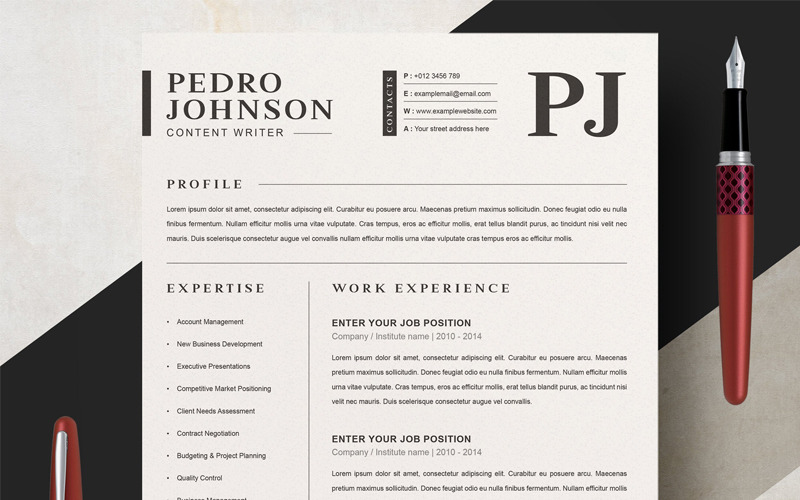 Download Резюме "Pedro Resume Template" / Pedro Resume Template - Резюме на тему графика 1 page resume 2 clean cv cover letter design template illustrator eps mac pages microsoft word modern photoshop psd professional