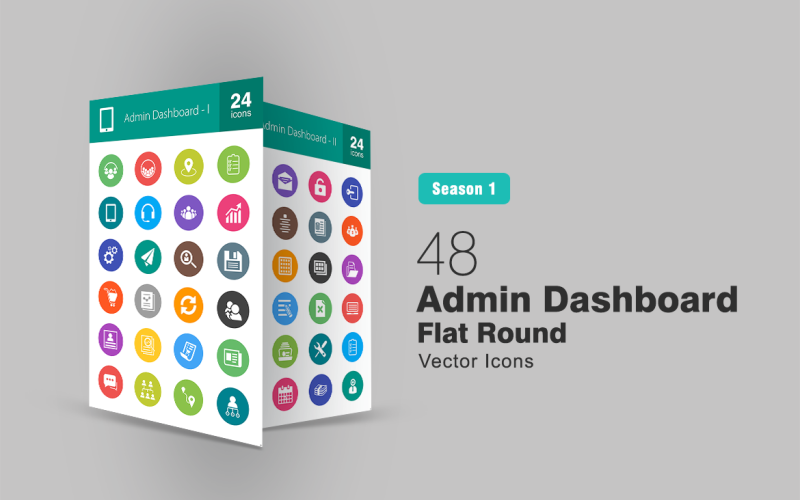 48 Set di icone rotonde piatte per dashboard di amministrazione
