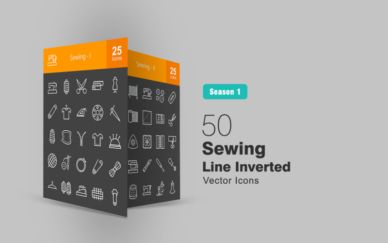 Download Набор иконок "50 Sewing Line Inverted Icon Set" / 50 Sewing Line Inverted Icon Set - Набор иконок на тему графика sewing,icon,machine,thread,scissors,tape,dummy,pin,shirt,iron,needle,zip,wool,button,embroidery,hanger,stitching,knitting,blade,clothes