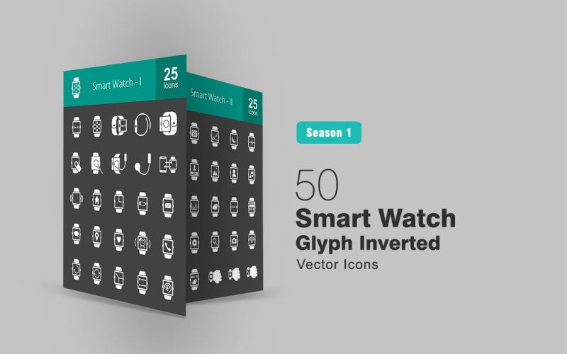 50 Smart Watch Glyph Inverterad Ikonuppsättning