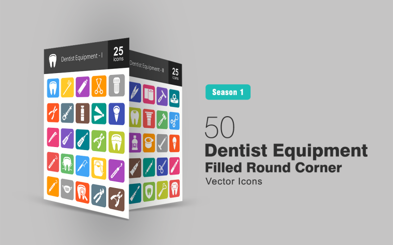50 tandarts apparatuur gevuld ronde hoek Icon Set
