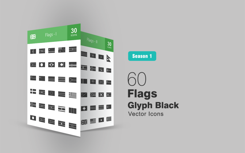 60 vlaggen Glyph Icon Set