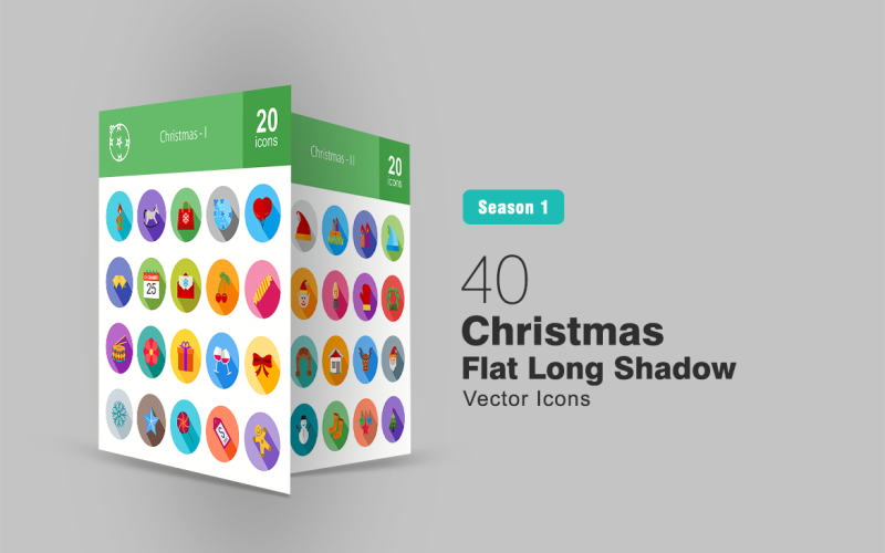 40 Weihnachten Flat Long Shadow Icon Set