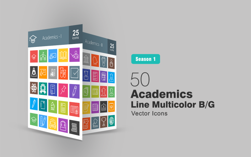 Zestaw ikon 50 Academics Line Multicolor B / G