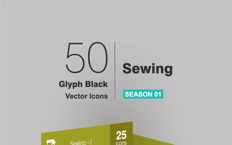 50 Conjunto de ícones de glifos de costura