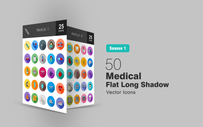 50 Ensemble d'icônes plat grandissime médical
