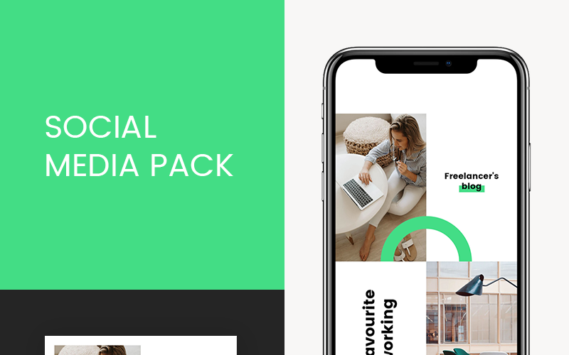 Download Шаблон для соцсетей "Freelancer Instagram Templates for Social Media" / Freelancer Instagram Templates for Social Media - Шаблон для соцсетей на тему графика social media kit instagram stories instastory facebook post influencer entrepreneur business freelancer blogger coworking promotion green banner psd photoshop templates