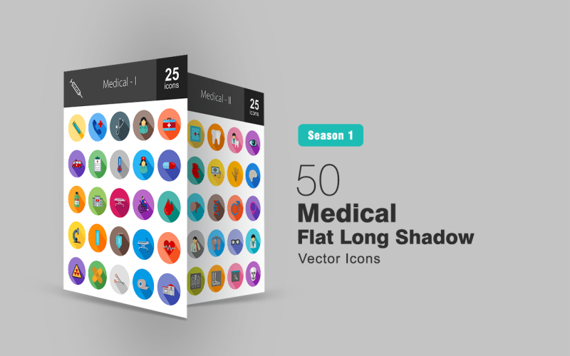 Download Набор иконок "50 Medical Flat Long Shadow Icon Set" / 50 Medical Flat Long Shadow Icon Set - Набор иконок на тему графика medical icon medicine healthcare health doctor surgeon nurse syringe ambulance first aid hospital organ patient examination blood injury human iconbunny