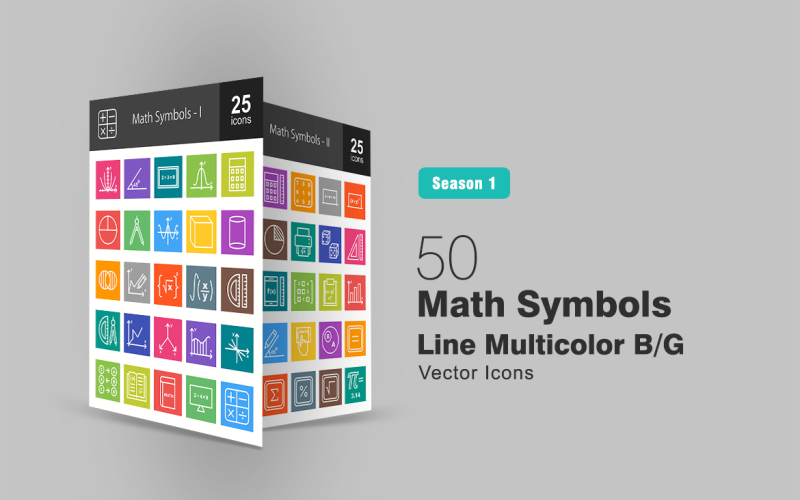 Sada 50 matematických symbolů vícebarevná sada ikon B / G