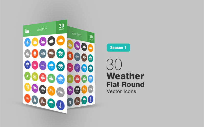 Download Набор иконок "30 Weather Flat Round Icon Set" / 30 Weather Flat Round Icon Set - Набор иконок на тему графика weather icon sun wind water cloud cloudy windy rain rainy cyclone umbrella snow snowflake thunderstorm thunder sky moon iconbunny flat