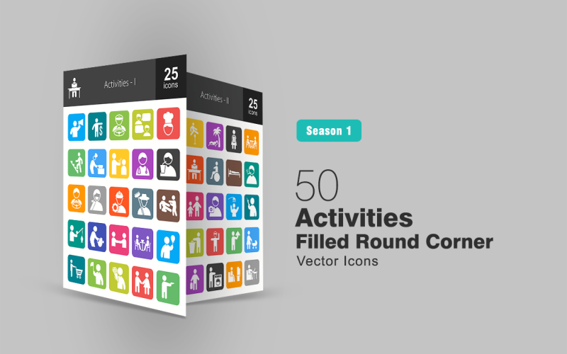 50 activiteiten gevuld ronde hoek Icon Set