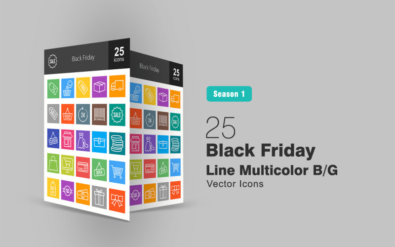 25 Black Friday-lijn Multicolor B / G Icon Set