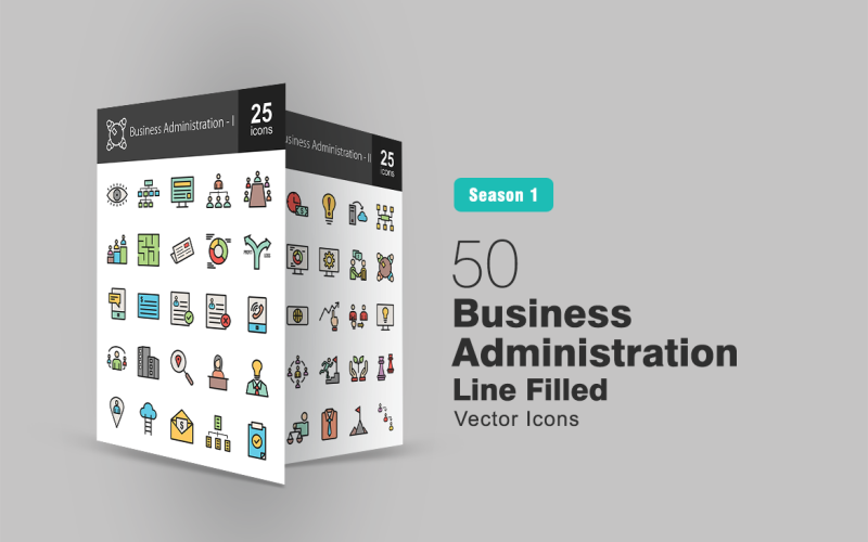 Download Набор иконок "50 Business Administration Filled Line Icon Set" / 50 Business Administration Filled Line Icon Set - Набор иконок на тему графика business,icon,administration,vision,conference,management,employee,ratings,profit,user,connections,towers,brainstorming,reception,career,payment,organization,target,information,planning