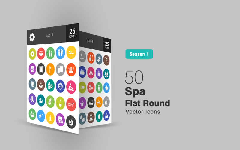 Conjunto de ícones lisos redondos de 50 spa
