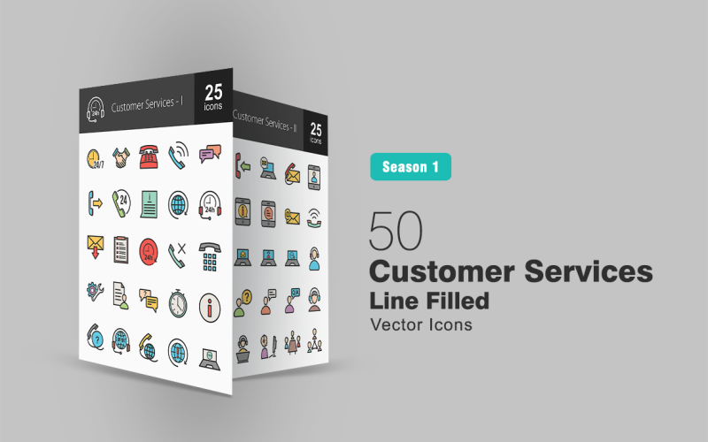 Conjunto de iconos de línea llena de 50 servicios al cliente