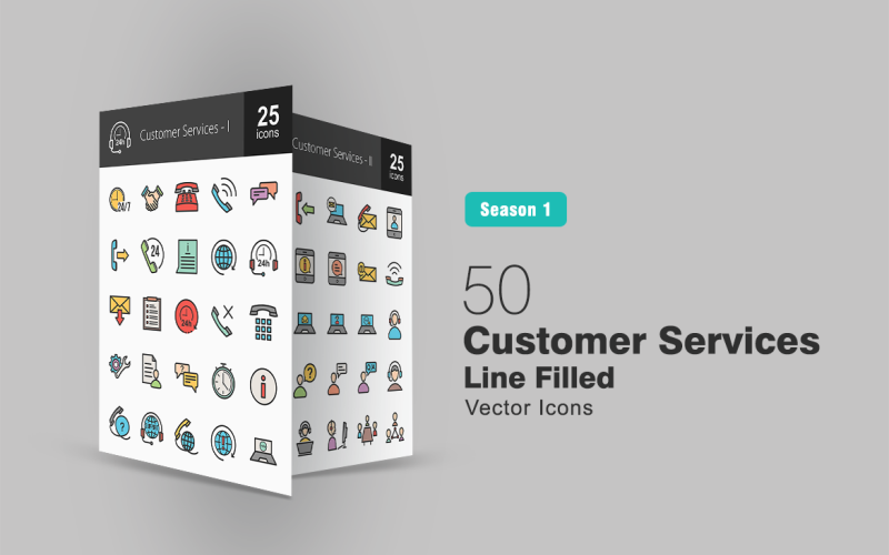 Download Набор иконок "50 Customer Services Filled Line Icon Set" / 50 Customer Services Filled Line Icon Set - Набор иконок на тему графика customer services icon handshake call message communicate help information support checklist configurations data global online contact us email text question